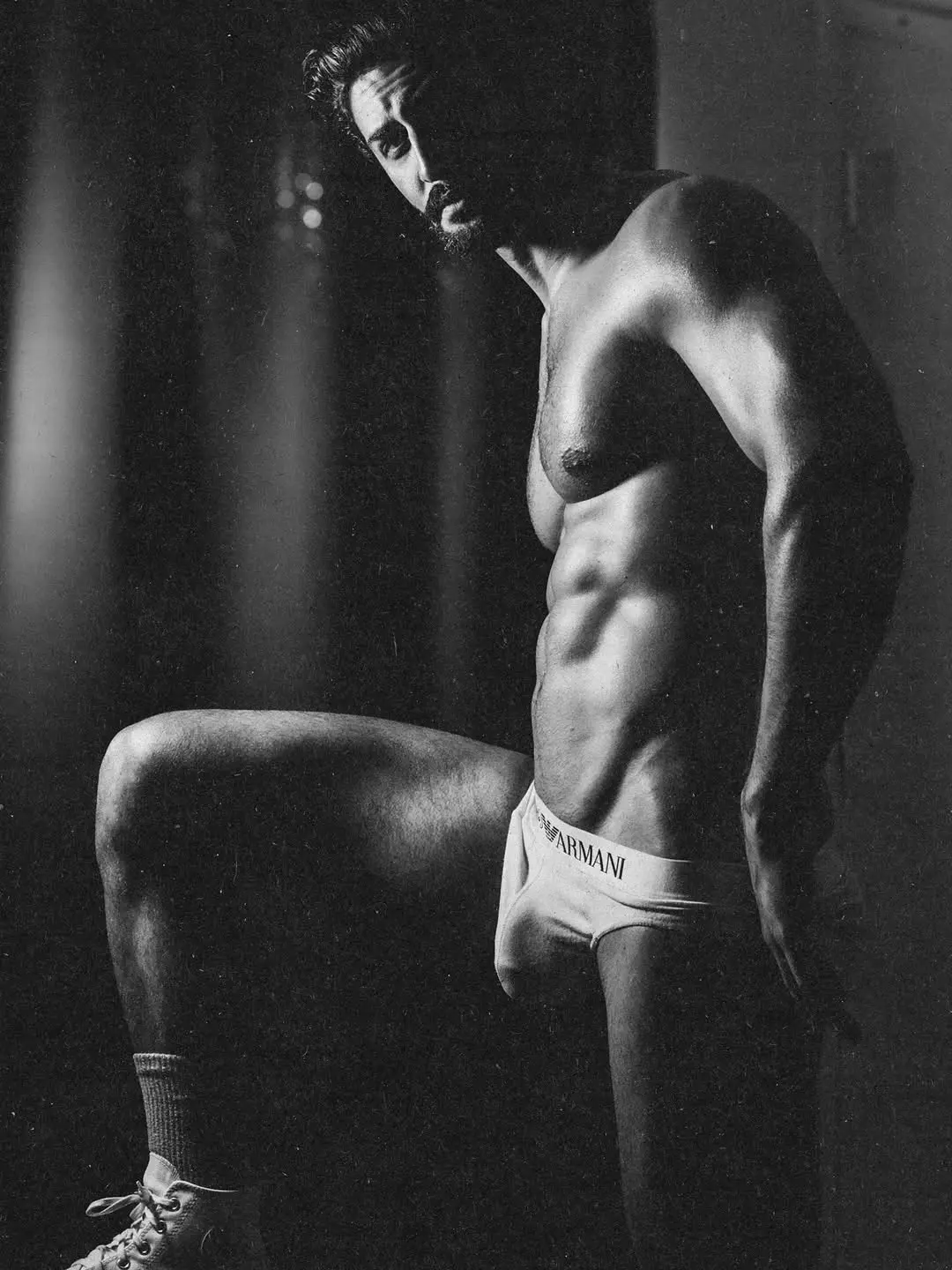 male model with beard in underwear