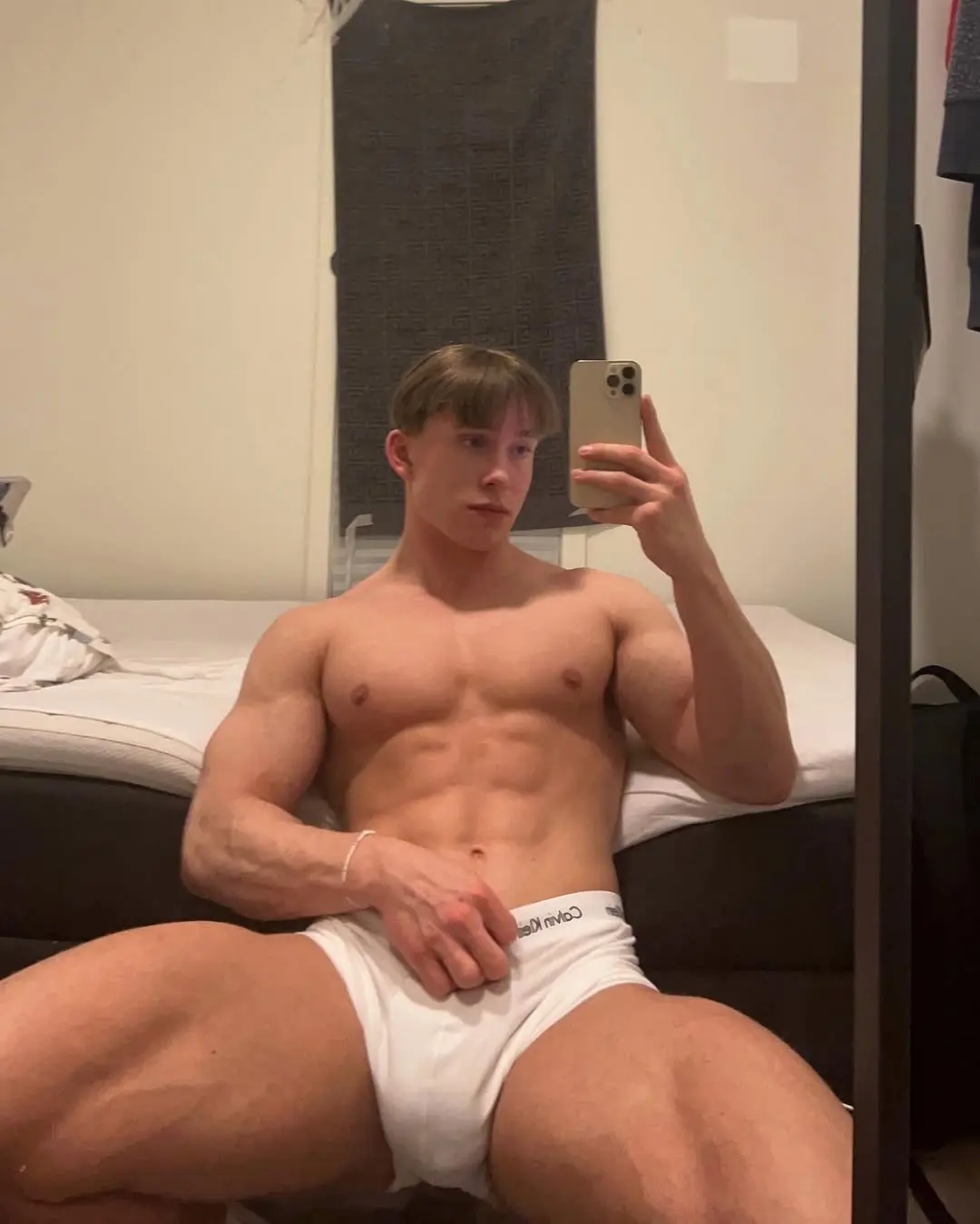 muscle model in white underwear