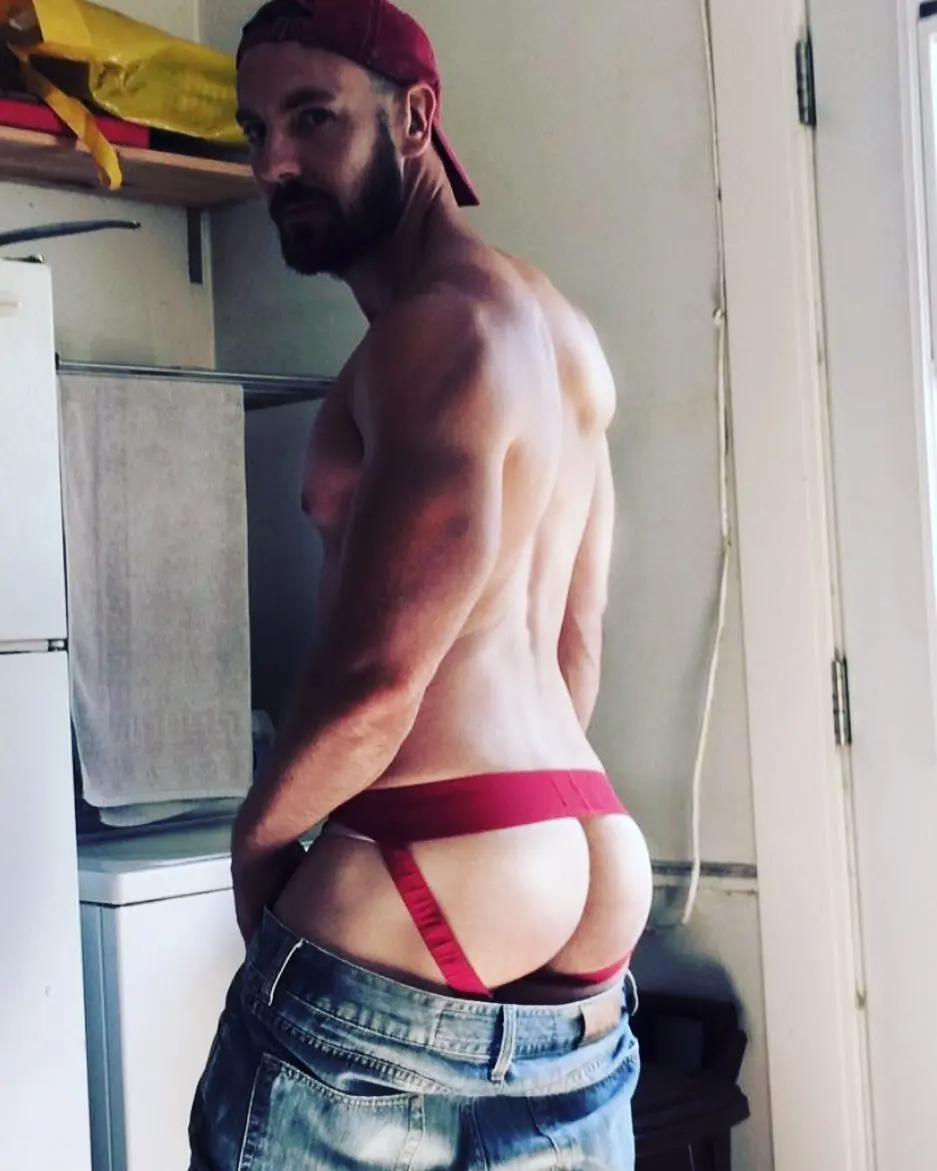 scruffy bubble butt guy in jockstrap
