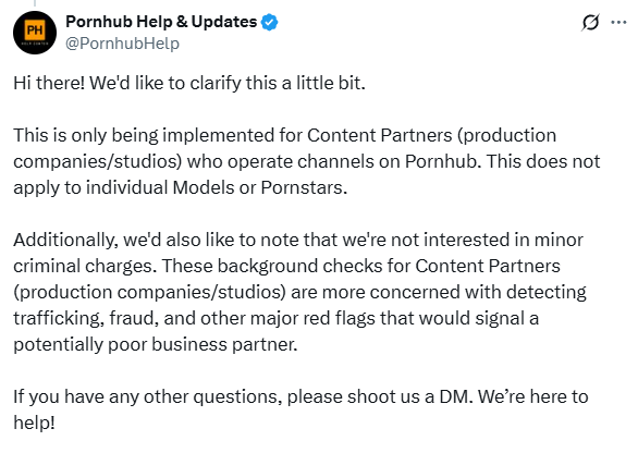 Pornhub to Require Criminal Background Checks for All Creators Beginning in 2026